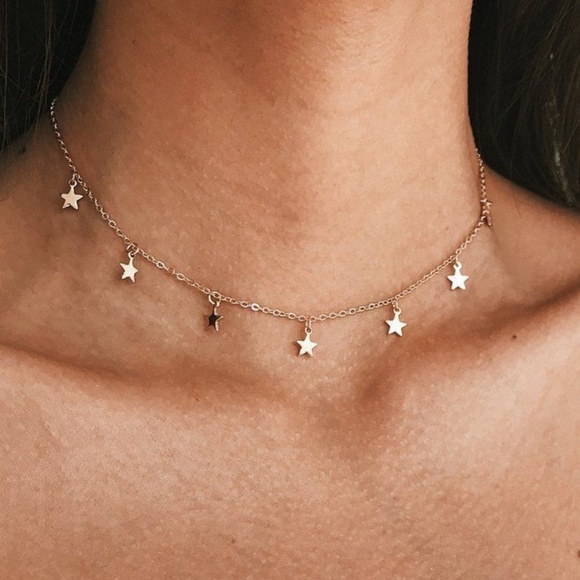 Jewelry - Delicate Shiny Gold Star Dangle Choker Necklace